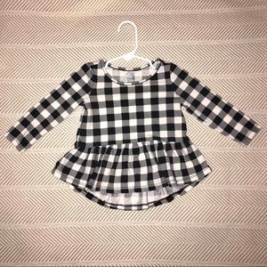 Gingham Long Sleeve Peplum Hem Top
